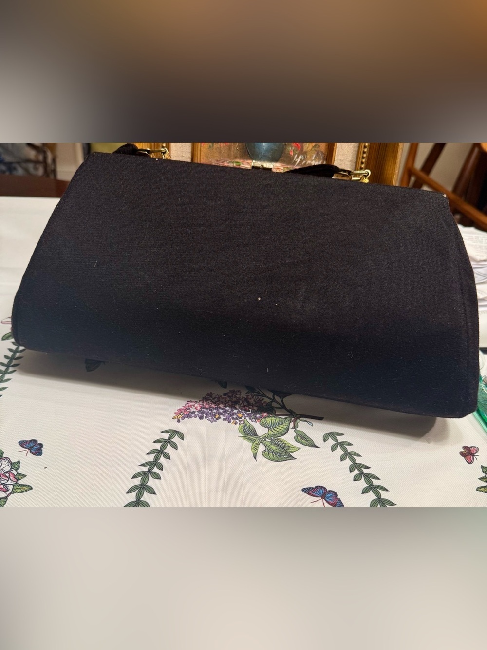 Black Clutch with Gold Floral Embellishment - Picture 2 of 8